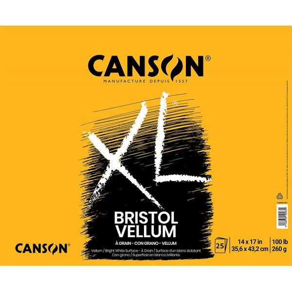 Canson XL 시리즈 Bristol Vellum 종이 패드, 연필용 중량지, Vellum 마감, 접기, 100파운드, 14 x 17인치, 밝은 흰색, 25매