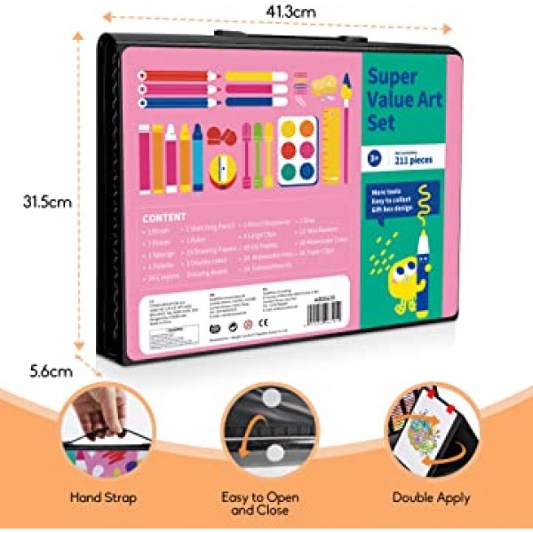 KIDDYCOLOR 211pcs 어린이 미술 용품, 휴대용 그림 및amp; 오일 파스텔, 크레용, 색연필, 마커, 양면 삼중 이젤 아트 세트가 있는 어린이를 위한 드로잉 아트 키트 소녀용 소년 십대 3-12