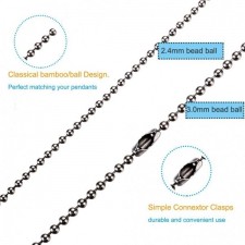 TI-EDC 순수 티타늄 비드 볼 체인 목걸이, 남성과 여성을 위한 선물 패키지로 조정 가능한 쥬얼리 체인(2.4mm 비드-30in 길이)