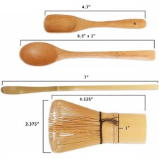 BambooMN 말차 거품기 세트 - 골든 체이센(차 거품기) 차샤쿠(걸이 대나무 국자) 찻숟가락 - 1세트 - 전통 말차 한 잔을 준비하는 프리미엄 말차 세트