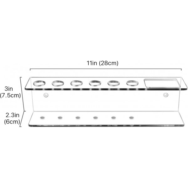 Flexzion 아크릴 벽 장착형 6 슬롯 드라이 지우기 마커 & 지우개 홀더 보관함 랙 - 화이트보드 Fineliner 펜 캐디 컨테이너 스탠드(투명)