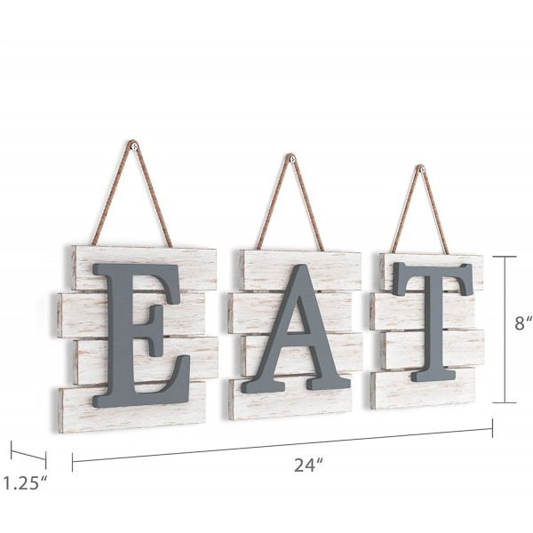 Barnyard Designs Eat Sign 주방 벽 장식, 소박한 농가 주방 장식 및 액세서리, 농장 소박한 주방 장식, 식당 회색 나무 장식 장식, 주방 벽 예술, 흰색/회색, 24x8\