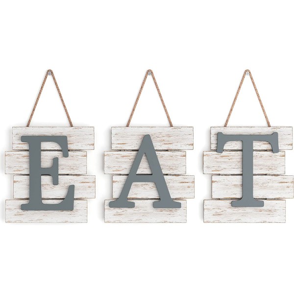 Barnyard Designs Eat Sign 주방 벽 장식, 소박한 농가 주방 장식 및 액세서리, 농장 소박한 주방 장식, 식당 회색 나무 장식 장식, 주방 벽 예술, 흰색/회색, 24x8\