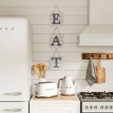 Barnyard Designs Eat Sign 주방 벽 장식, 소박한 농가 주방 장식 및 액세서리, 농장 소박한 주방 장식, 식당 회색 나무 장식 장식, 주방 벽 예술, 흰색/회색, 24x8