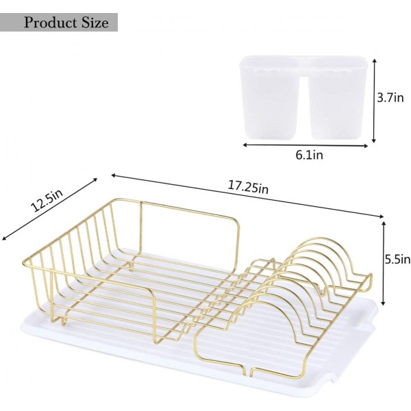 Buruis 식기 건조 랙, 골드 식기 드레이너 주최자에는 이동식 배수판 및 식기 홀더가 포함되어 있으며 주방용 대용량 식기 랙(흰색)