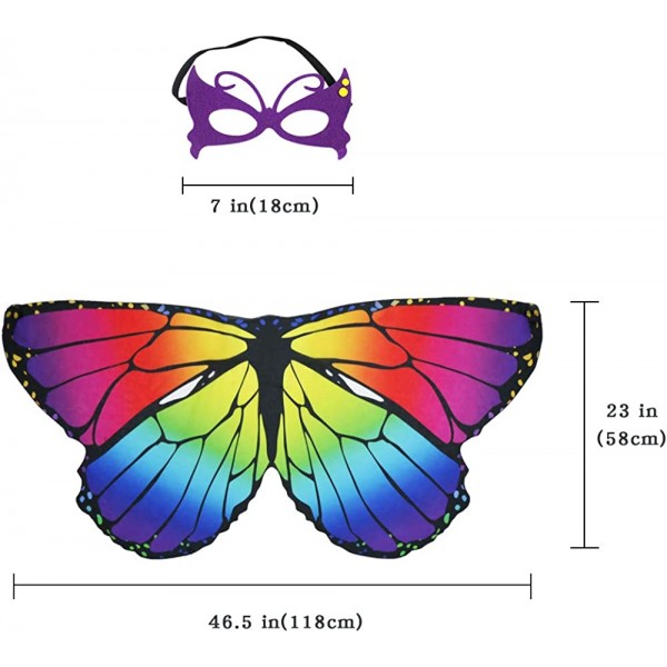 D.Q.Z 레인보우 키즈 나비 날개 의상 소녀용 투투 마스크가있는 어린이 요정 나비 날개 드레스 할로윈 파티
