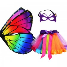 D.Q.Z 레인보우 키즈 나비 날개 의상 소녀용 투투 마스크가있는 어린이 요정 나비 날개 드레스 할로윈 파티