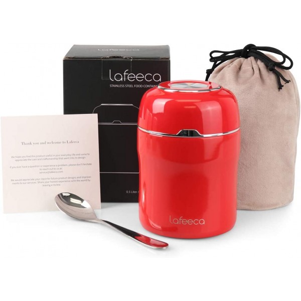 Lafeeca Thermos 식품 항아리 진공 단열 도시락 누출 방지 보관 용기 17 온스 - 레드