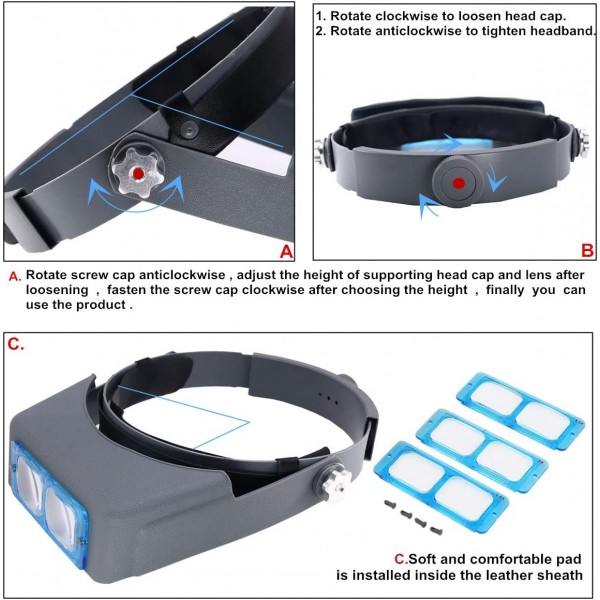 머리띠 돋보기 이중 렌즈 헤드 장착 독서 돋보기 루페 보석 바이저 렌즈 배율이있는 광학 유리 쌍안 돋보기-1.5X 2X 2.5X 3.5X