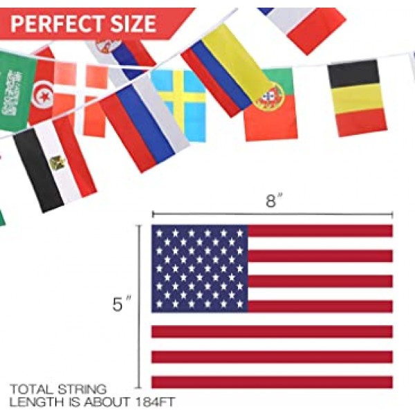 Anley 184Ft 200 Countries String Flag - 파티 장식, 바, 스포츠 클럽, 학교 축제, 축하를 위한 국제 깃발 천 배너 - 8\