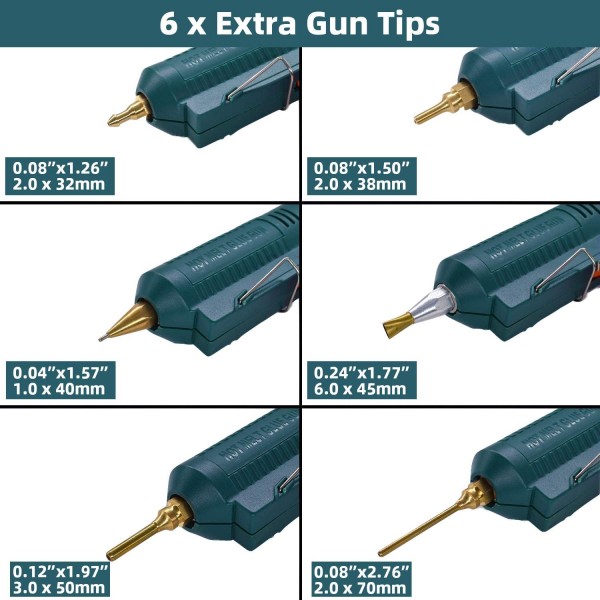풀 사이즈 핫 글루 건, 6개의 구리 노즐이 있는 150와트 온도 조절 가능한 공예 수리 도구 전문 용융 접착제 건 diy 열 도구 포함 5pcs 고점도 접착제 스틱 럭셔리 세트