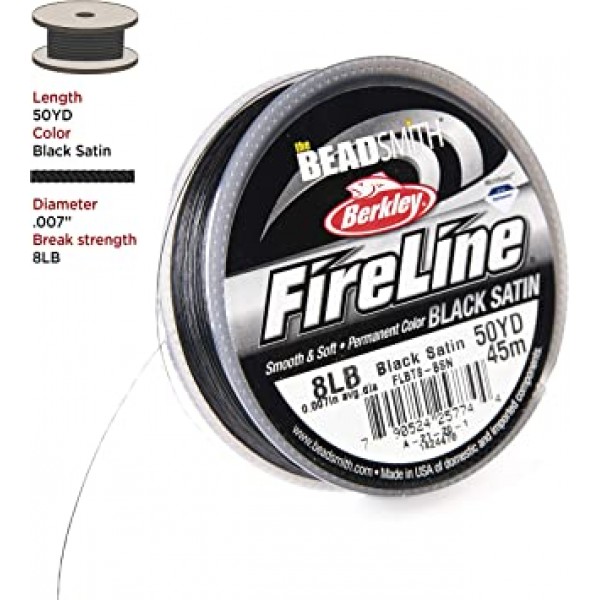 Beadsmith Fireline 꼰 비드 스레드, 8파운드, 50야드(검은색)