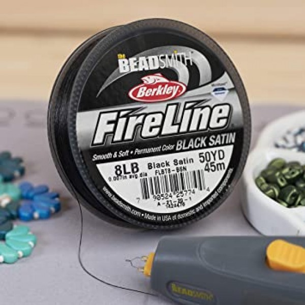 Beadsmith Fireline 꼰 비드 스레드, 8파운드, 50야드(검은색)