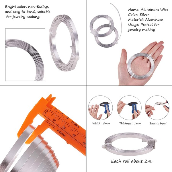 Fashewelry 5mm 알루미늄 플랫 와이어 실버 6.56피트 x 5 롤 베젤 조각용 비딩용 구부릴 수 있는 금속 공예 와이어 보석 금속 랩 총 32.8피트 만들기 전기자 보석 만들기