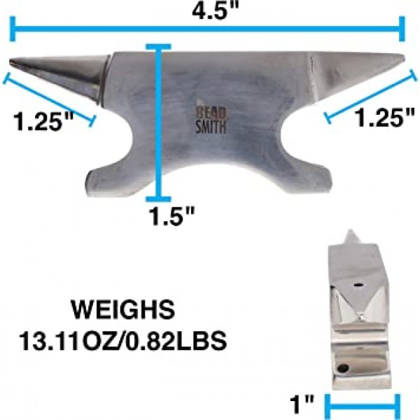 Beadsmith 듀얼 엔드 혼 모루 – 미니 크기 2.5 x 1 x 1.5인치 – 118mm 팁에서 팁까지 – 13.11oz/0.82lbs – 솔리드 스틸로 제작 – 플랫 혼 및 둥근 혼 – 와이어 디자인 경화에 사용