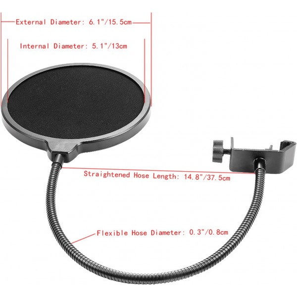 스튜디오 방송, 노래, 녹음(흰색)을 위한 마이크 홀더, 테이블 마운트 및 팝 필터가 있는 Neewer 데스크탑 마이크 서스펜션 암