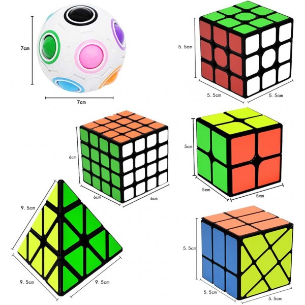 Lunaoo Speed ​​Cube Set 6 개 2x2 3x3 4x4 Pyraminx Fisher 레인보우 볼 퍼즐, 매직 매직 큐브 장난감 성인용