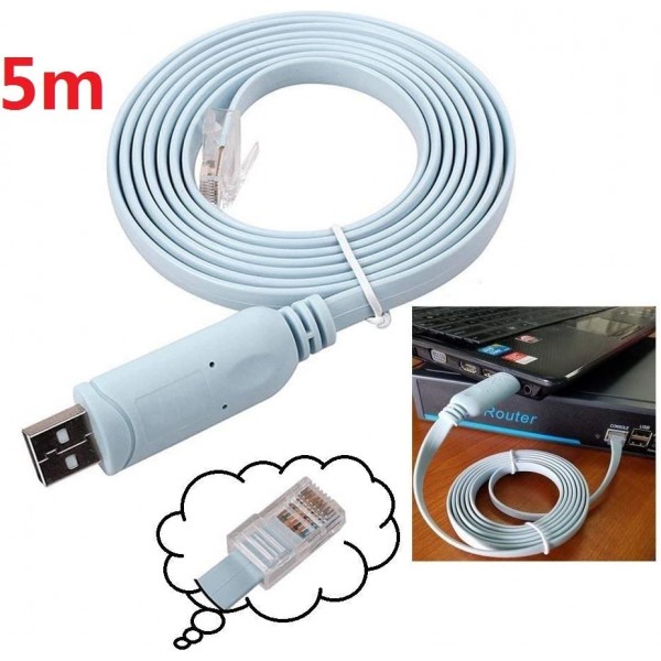 5M Usb-콘솔 케이블,Cisco Usb 콘솔 케이블,Usb-Rj45 콘솔,Cisco 콘솔 케이블 Usb 롤오버(Windows/Vista/MAC/Linux용 5m/16.4피트, 파란색)