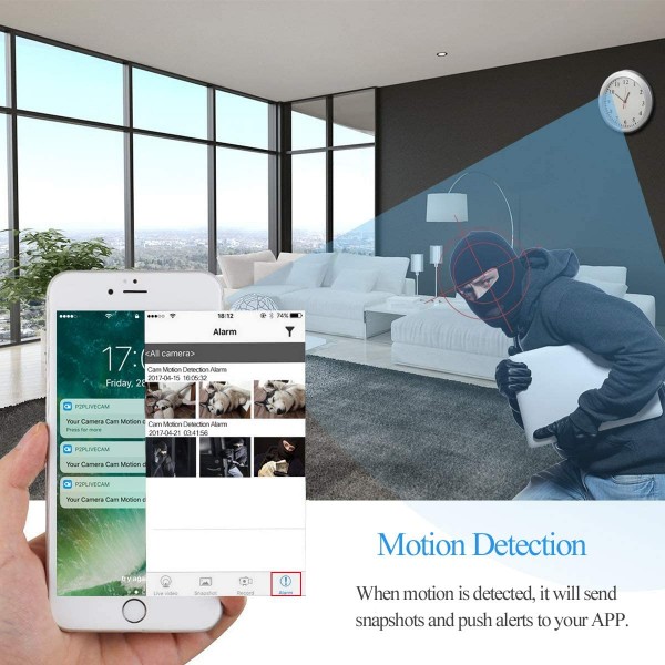 스파이 카메라 벽시계, 1080P WiFi 숨겨진 카메라 벽시계 모션 감지 알람 기능이 있는 유모 캠, 실내 은밀한 보안 카메라