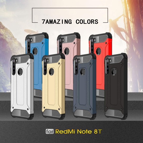 Xiaomi Redmi Note 8T용 FANFO® 케이스 [Heavy Duty] Armor, 견고한 하드 보호 충격 방지 이중 레이어 갑옷 Xiaomi Redmi Note 8T용 충격 방지 범퍼 커버, Xiaomi Redmi Note 8T용 Red + 2팩 화면 보호기 Red