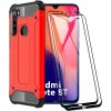 Xiaomi Redmi Note 8T용 FANFO® 케이스 [Heavy Duty] Armor, 견고한 하드 보호 충격 방지 이중 레이어 갑옷 Xiaomi Redmi Note 8T용 충격 방지 범퍼 커버, Xiaomi Redmi Note 8T용 Red + 2팩 화면 보호기 Red