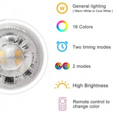 Mobri GU10 LED 전구, 5W 색상 변경 스폿 전구, 원격 제어를 통해 조광 가능, 75와트 등가 타이밍, RGB+ 웜 화이트(2700K), 이중 메모리(4팩)