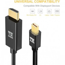 TechRise Mini DP-HDMI 케이블, 2M Mini DisplayPort-HDMI 어댑터 케이블(금도금 커넥터 포함)(Thunderbolt 포트 호환) - 남성-수