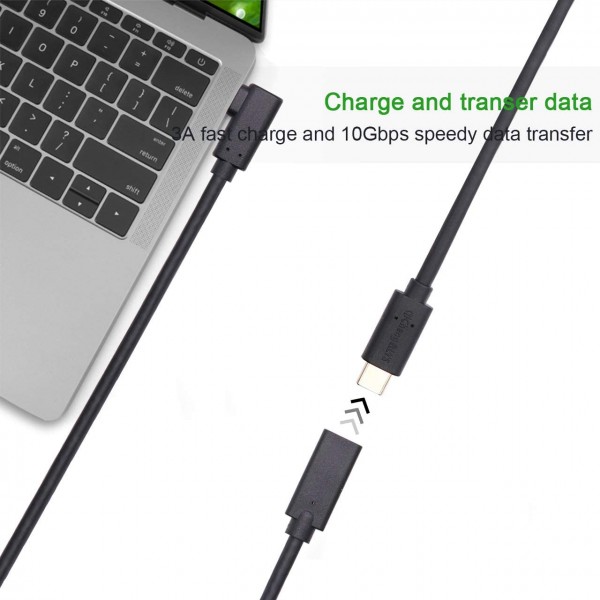 QiCheng&LYS USB C 연장 케이블 Gen 2(10Gbps) 금도금 USB C 남성-암 케이블 커넥터, USB Type-C 데이터 동기화 케이블(엘보우 1.5m)용 비디오 데이터 오디오 전달