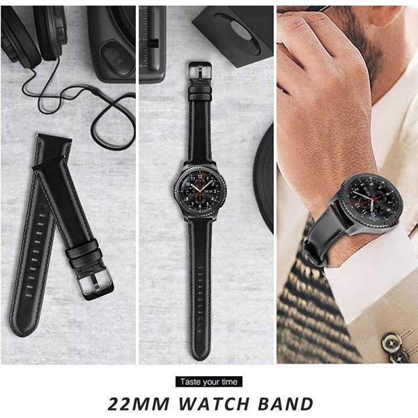 iBazal 갤럭시 시계 46mm 시계 스트랩 22mm 가죽 손목 밴드 시계 밴드 삼성 갤럭시 시계 3 45mm/기어 S3 프론티어 클래식, 화웨이 시계 2 클래식/GT, Ticwatch Pro/E2/S2와 호환 가능 - 블랙