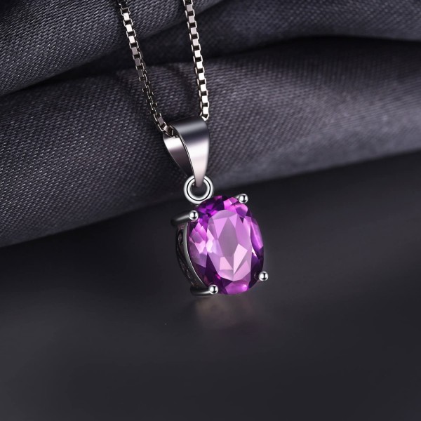 JewelryPalace 보석 여성용 탄생석 목걸이 925 스털링 실버 솔리테어 펜던트 목걸이 여성용 천연 자수정 황수정 페리도트 토파즈 가닛 목걸이 체인 상자 ​​18 인치 타원형 자수정