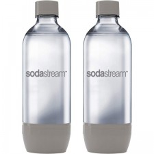 SodaStream 트윈 팩 탄산수 제조기용 1리터 재사용 가능한 BPA 무료 물병, Spirit, Spirit One Touch, Power, Genesis, Jet, Cool과 호환되는 2 x 리필 가능한 병 - 회색