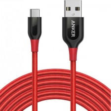 USB C 케이블, Anker Powerline+ USB-C to USB-A [10ft], 이중 편조 나일론 고속 충전 케이블, Samsung Galaxy S10/ S9/ S9+ / S8 / S8+ / Note 8, LG V20 / G5 / G6 등 (빨간색)