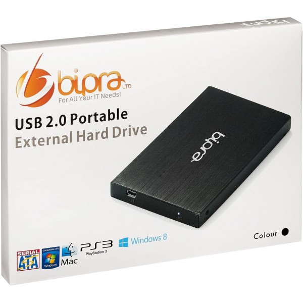Bipra 1TB 2.5인치 USB 2.0 FAT32 포켓 사이즈 슬림 외장 하드 드라이브 - 블랙