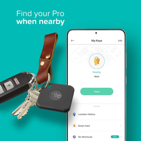 Tile Pro (2020) Bluetooth 아이템 찾기, 4팩, 블랙/화이트. 120m 탐지 범위, 1년 배터리, Alexa 및 Google Smart Home과 함께 작동합니다. iOS 및 Android 호환. 열쇠, 리모컨 등 찾기