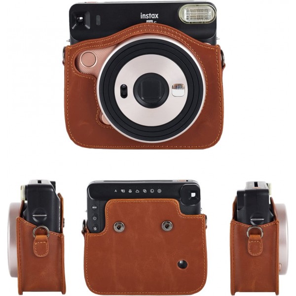 Instax Square SQ6 즉석 카메라와 호환되는 페티움 보호 케이스, 탈착식/조절 가능한 어깨끈이 있는 부드러운 PU 가죽 가방(브라운)