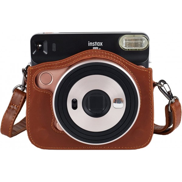 Instax Square SQ6 즉석 카메라와 호환되는 페티움 보호 케이스, 탈착식/조절 가능한 어깨끈이 있는 부드러운 PU 가죽 가방(브라운)