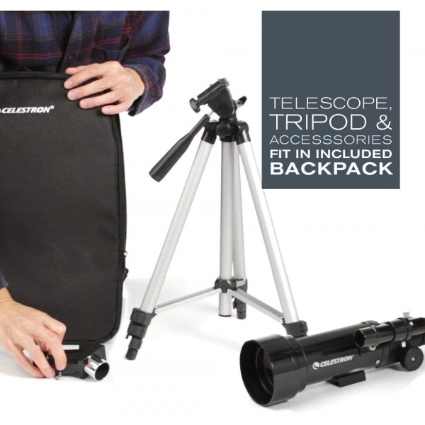 Celestron 21035 여행용 스코프 70 휴대용 굴절 망원경 키트(백팩 포함), 블랙 70mm