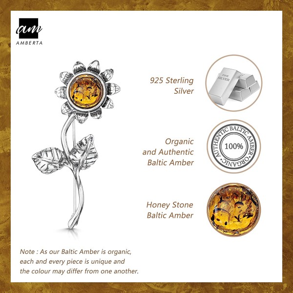 Amberta 925 Sterling Silver with Baltic Amber – 해바라기 브로치/핀 오렌지