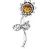 Amberta 925 Sterling Silver with Baltic Amber – 해바라기 브로치/핀 오렌지