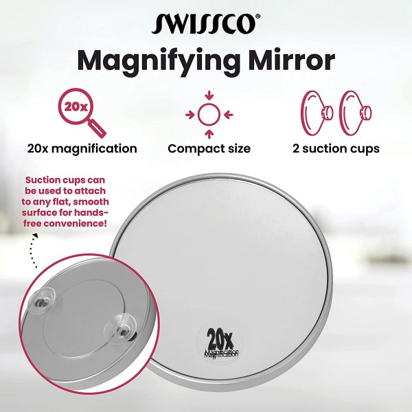 Swissco 흡입 컵 거울. 20배 확대, 3 1/2\'\' 직경 색상은 다를 수 있음