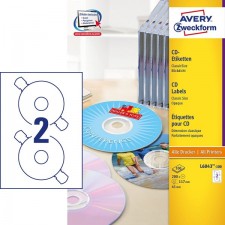 Avery L6043-100 접착식 CD 레이블, A4 용지당 레이블 2개
