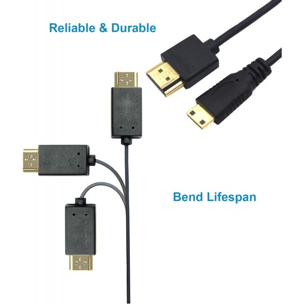 Duttek Mini-HDMI-HDMI 케이블, 초박형 익스트림 슬림 HDMI 남성-미니 HDMI 남성 케이블 지원 4K Ultra HD, 1080p, 3D, 프로젝터, 모니터, 캠코더(HDMI 2.0)(2ft/60cm)